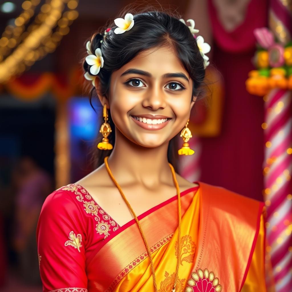 A vibrant portrait of a 16-year-old Indian girl, showcasing her culture and tradition