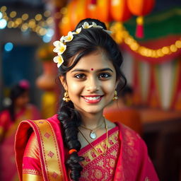 A vibrant portrait of a 16-year-old Indian girl, showcasing her culture and tradition