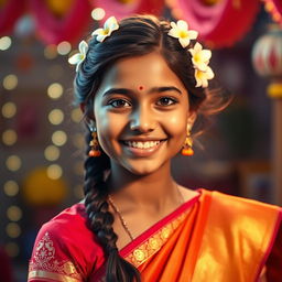 A vibrant portrait of a 16-year-old Indian girl, showcasing her culture and tradition