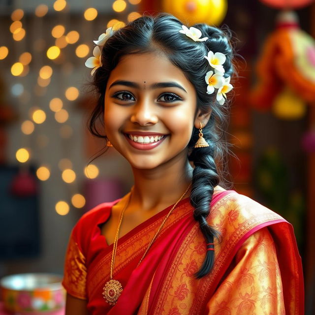 A vibrant portrait of a 16-year-old Indian girl, showcasing her culture and tradition