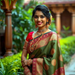 A beautiful and attractive Indian woman dressed in a traditional saree, exuding elegance and allure