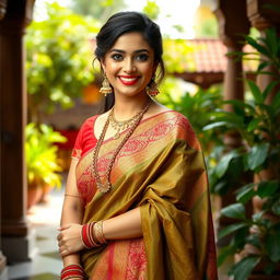 A beautiful and attractive Indian woman dressed in a traditional saree, exuding elegance and allure