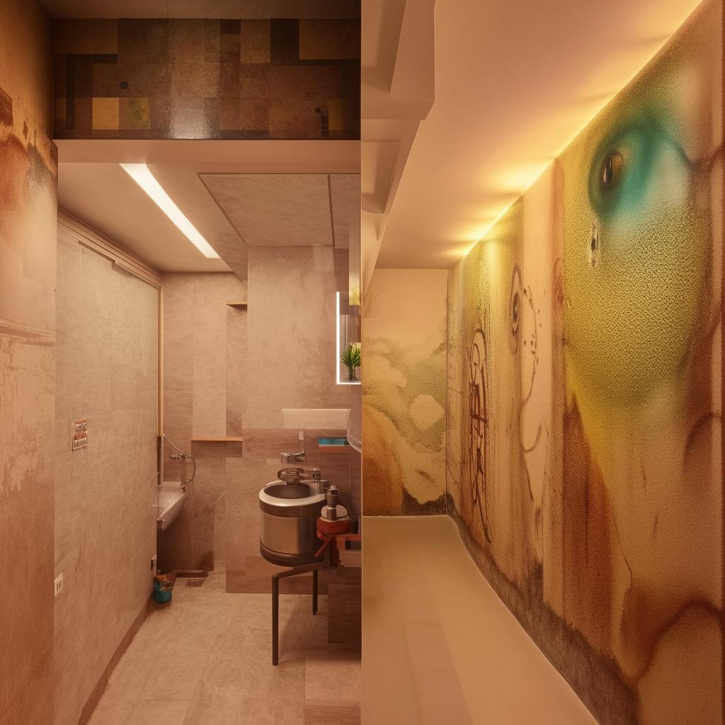 Renovate the interior of a thematic 1BHK society flat, designed for Airbnb rental, innovatively transformed with modern, comfortable features while maintaining its unique theme.