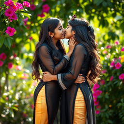 A tender scene capturing two Indian teenage girls closely embracing in a moment of affection