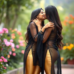 A close-up scene featuring two Indian teenage girls sharing a moment of affection, embracing in a kiss