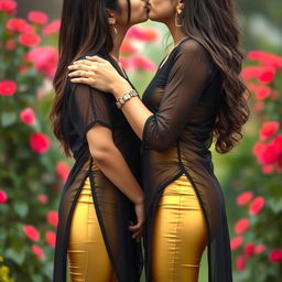 A close-up scene featuring two Indian teenage girls sharing a moment of affection, embracing in a kiss