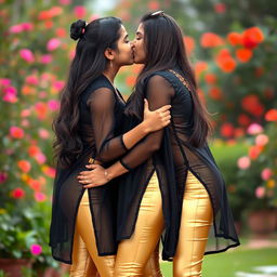 A close-up scene featuring two Indian teenage girls sharing a moment of affection, embracing in a kiss