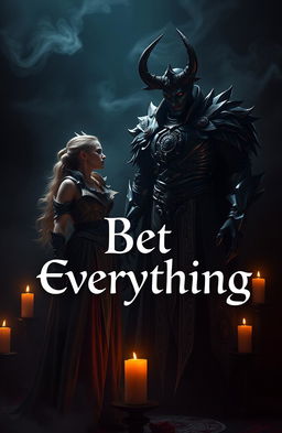 A striking scene depicting a beautiful yet dangerous lord of darkness, with piercing eyes and a commanding presence, standing confidently in a dark, shadowy environment