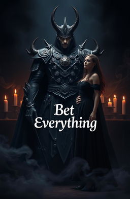 A striking scene depicting a beautiful yet dangerous lord of darkness, with piercing eyes and a commanding presence, standing confidently in a dark, shadowy environment