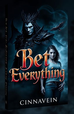 A visually striking book cover design featuring a beautiful and dangerous lord of darkness, exuding an air of mystique and power, alongside an ordinary woman who looks determined and resilient