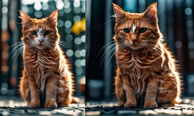 Two high-resolution photographs of a ginger cat taken with a Sony α7 III camera and Sony FE lenses