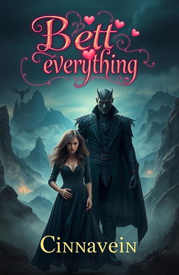 A stunning and alluring dark lord with an air of danger, exuding power and charisma, stands confidently before a sassy, ordinary woman who is looking defiantly at him, suggesting a playful challenge