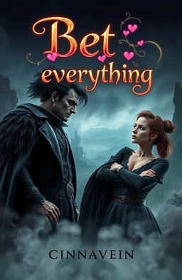 A stunning and alluring dark lord with an air of danger, exuding power and charisma, stands confidently before a sassy, ordinary woman who is looking defiantly at him, suggesting a playful challenge