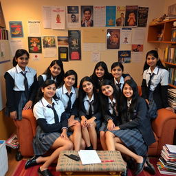 A group of Indian teenage girls aged 15, all wearing neat school uniforms complete with ties and blazers