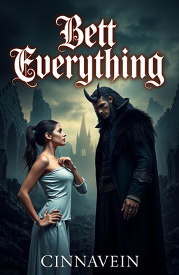 A striking visual of a beautiful and dangerous lord of the dark, embodying an aura of mystery and power, standing confidently against a backdrop of a gothic terrain