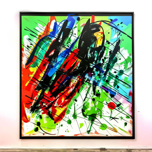 High-resolution photograph of an abstract post-impressionistic painting at MOMA, featuring vibrant colors, expressive brushwork, and a dynamic composition