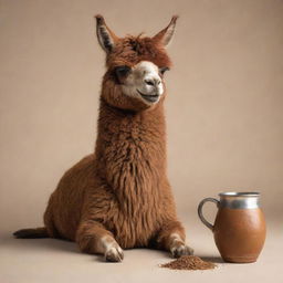 A lively brown llama animation enjoying a traditional Argentinian mate.