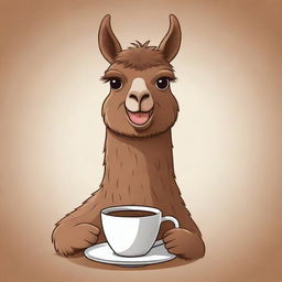 A cartoon-style drawing of a brown llama happily sipping traditionally brewed mate.