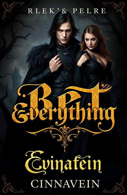 A dramatic book cover depicting a young and beautiful lord of darkness, exuding an aura of mystery and power, standing confidently as a sassy woman challenges him with a playful smirk
