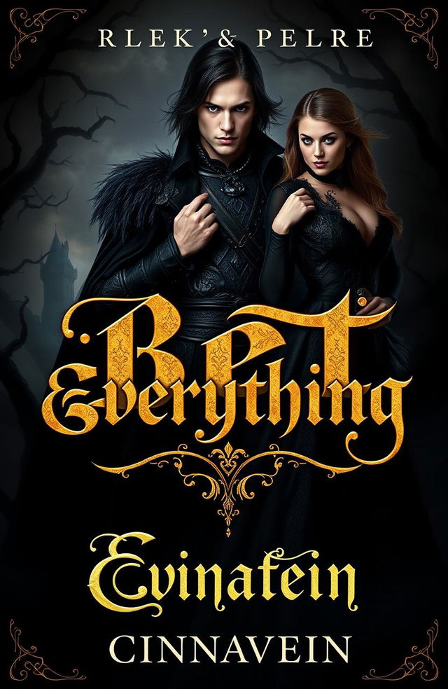 A dramatic book cover depicting a young and beautiful lord of darkness, exuding an aura of mystery and power, standing confidently as a sassy woman challenges him with a playful smirk