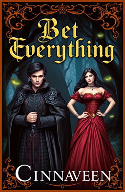 A stunning medieval book cover featuring a young and beautiful lord of darkness with a brooding expression, dressed in ornate dark robes adorned with mystic symbols