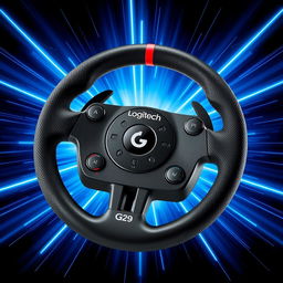 A striking YouTube thumbnail featuring the Logitech G29 racing wheel prominently in the foreground