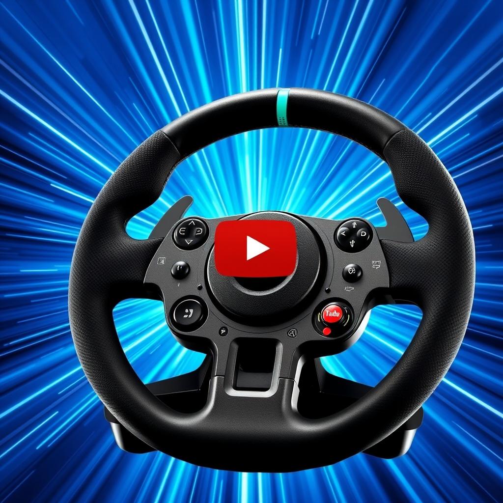 A striking YouTube thumbnail featuring the Logitech G29 racing wheel prominently in the foreground