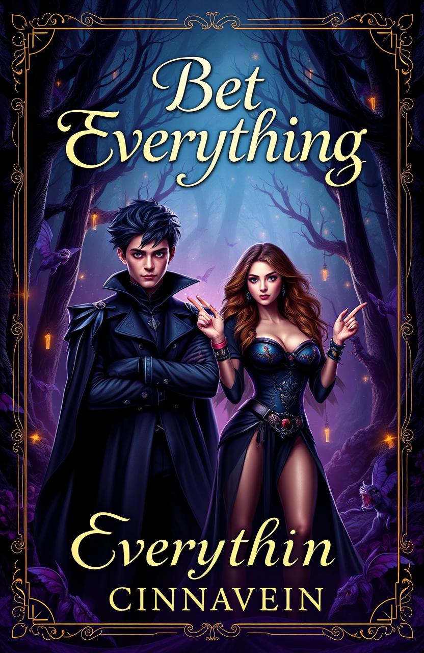 A stunning fantasy book cover featuring a young and beautiful lord of darkness, with captivating features and a mysterious aura, standing confidently