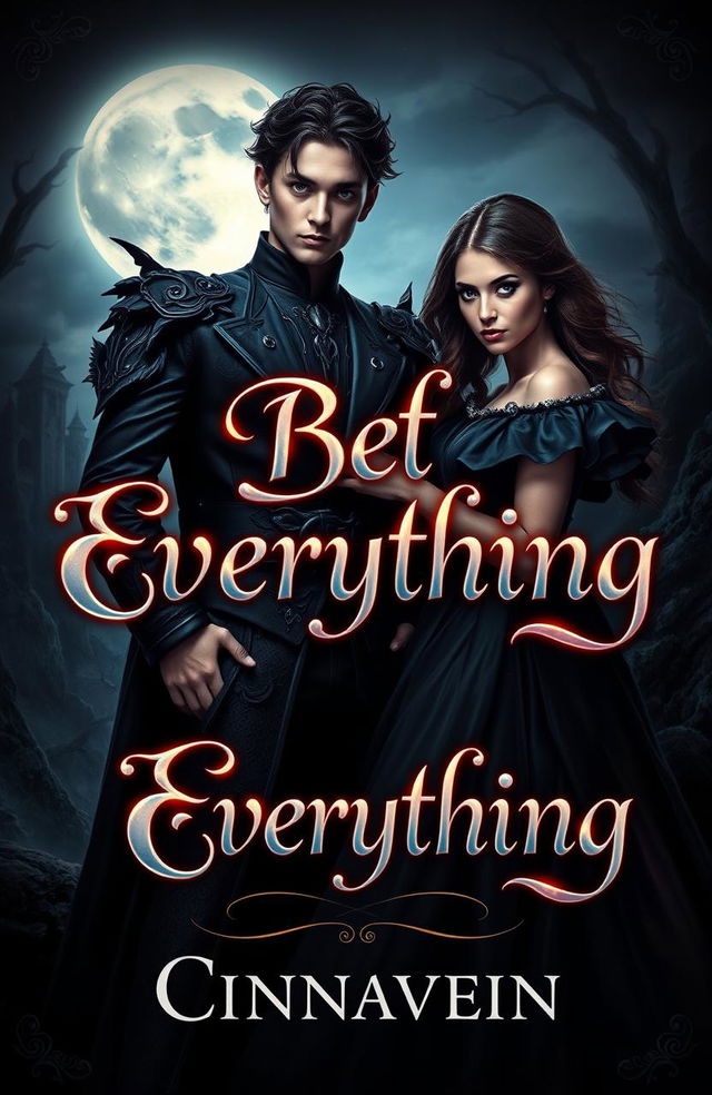 A romantic and dark book cover featuring a young and beautiful lord of the darkness with ethereal features, dressed in an elaborate dark ensemble, exuding an aura of mystery and allure