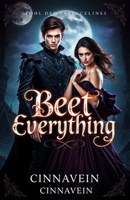 A romantic and dark book cover featuring a young and beautiful lord of the darkness with ethereal features, dressed in an elaborate dark ensemble, exuding an aura of mystery and allure