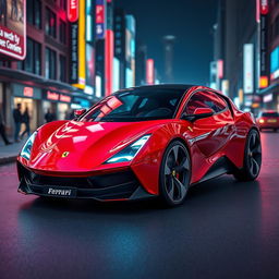 A futuristic concept car designed by Ferrari, showcasing a sleek and modern compact car aesthetic
