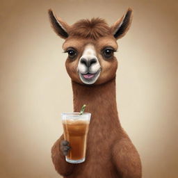 Cartoon depiction of a brown llama sipping on a mate drink.