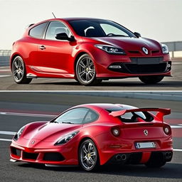A redesigned Renault Megane transformed into a sleek Ferrari-inspired model from the 2000s