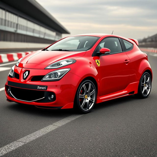 A redesigned Renault Megane transformed into a sleek Ferrari-inspired model from the 2000s