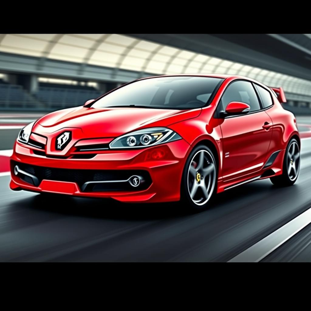 A unique Renault Megane designed as if it were created by Ferrari, featuring a bold and sporty aesthetic from the 2000s