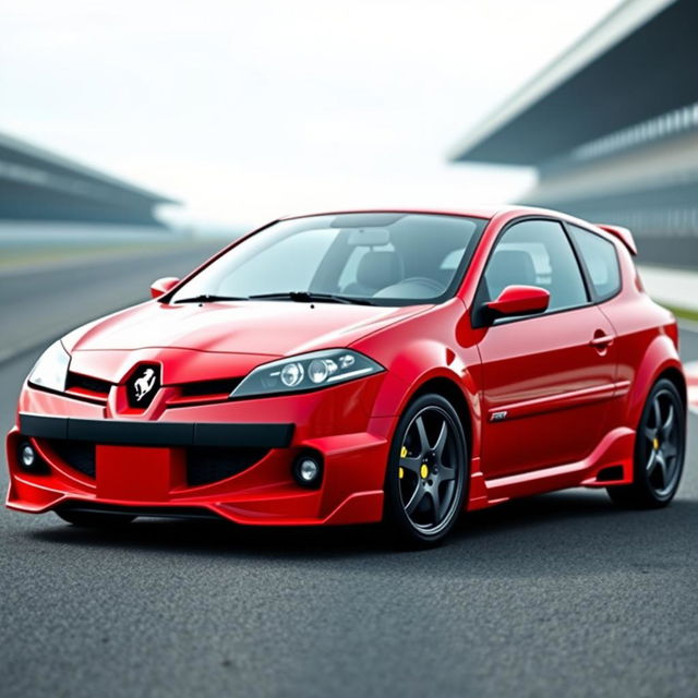 A unique Renault Megane designed as if it were created by Ferrari, featuring a bold and sporty aesthetic from the 2000s