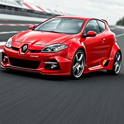 A unique Renault Megane designed as if it were created by Ferrari, featuring a bold and sporty aesthetic from the 2000s