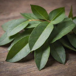 Close-up depiction of yerba mate leaves set against a rustic background.