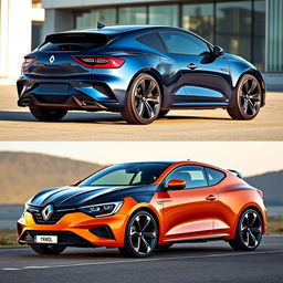 A sleek and modern Renault Megane from the 2020s in coupe form, featuring a sporty silhouette with an aerodynamic design