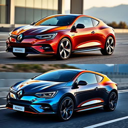 A sleek and modern Renault Megane from the 2020s in coupe form, featuring a sporty silhouette with an aerodynamic design
