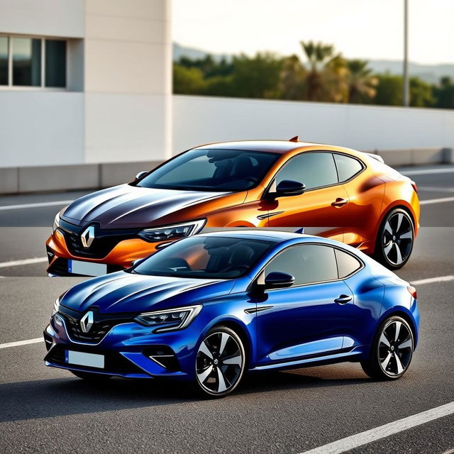 A sleek and modern Renault Megane from the 2020s in coupe form, featuring a sporty silhouette with an aerodynamic design