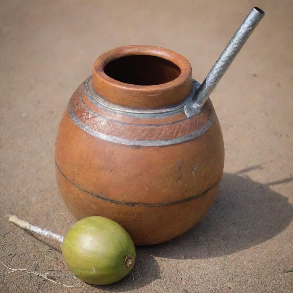 Image of a traditional Argentine mate, complete with a decorated gourd and metal straw.