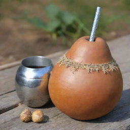 Image of a traditional Argentine mate, complete with a decorated gourd and metal straw.