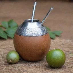 Image of a traditional Argentine mate, complete with a decorated gourd and metal straw.