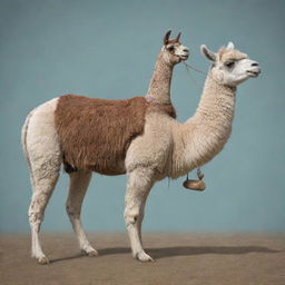 An animated picture of a llama holding a traditional Argentinian mate in its hoof.