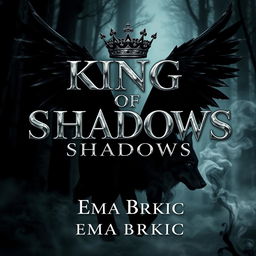 An intriguing book cover for 'King of Shadows', featuring the title in standout metallic letters that shimmer and reflect light