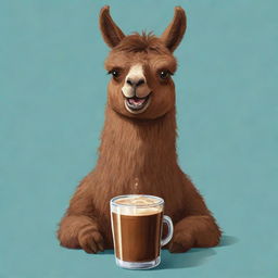 Cartoonish representation of a brown llama delighting in a traditional Argentinian mate drink.