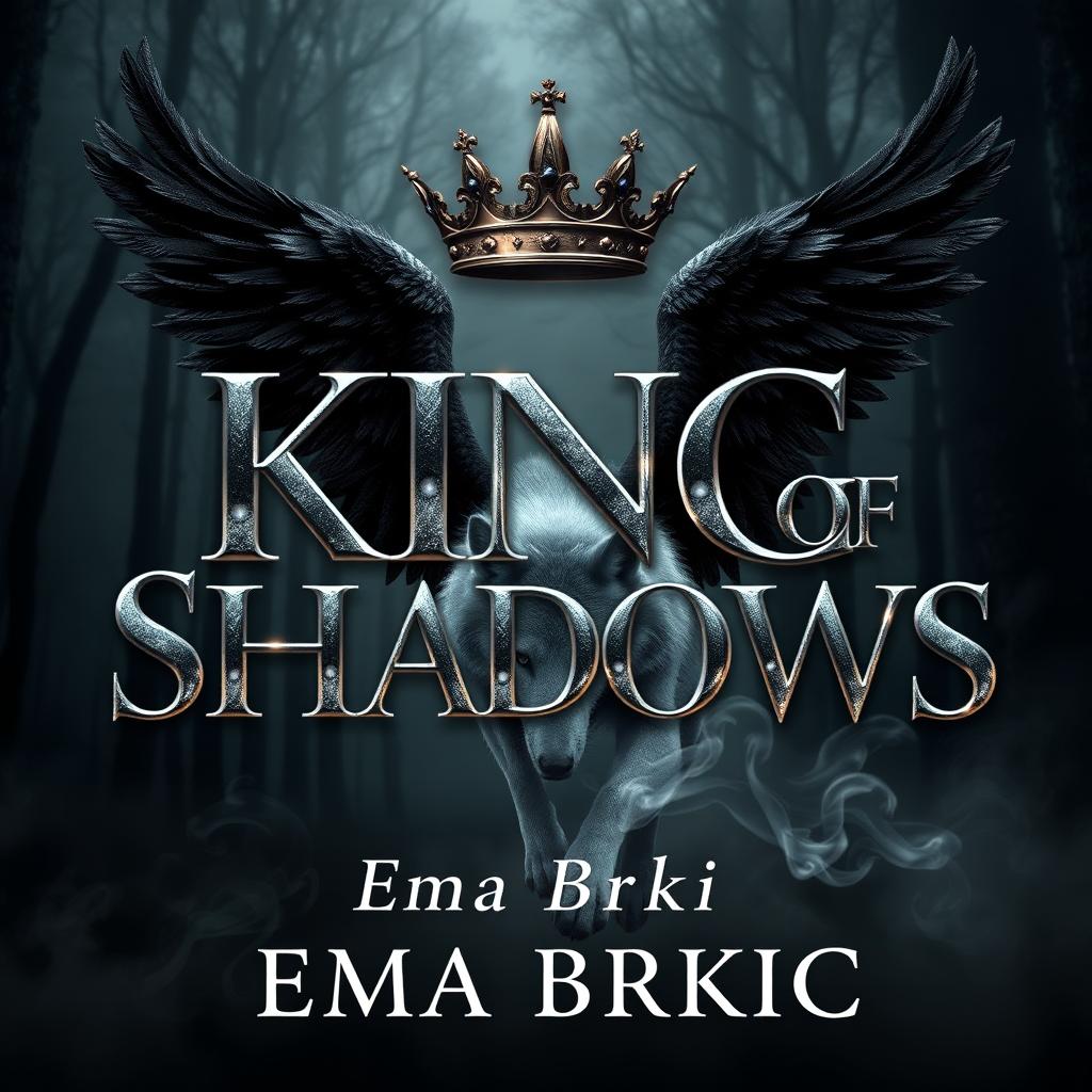 An intriguing book cover for 'King of Shadows', featuring the title in standout metallic letters that shimmer and reflect light