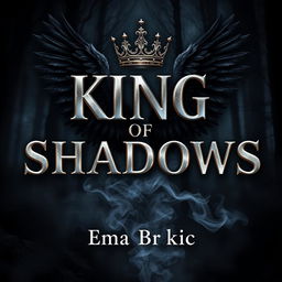 An intriguing book cover for 'King of Shadows', featuring the title in standout metallic letters that shimmer and reflect light