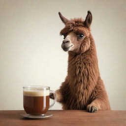 Cartoonish representation of a brown llama delighting in a traditional Argentinian mate drink.